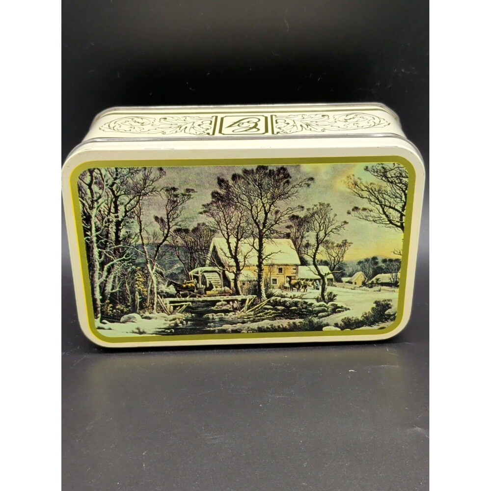 Vintage D.F. Stauffer Biscuit Co Sand Tarts Tin Winter Scene Grist Mill York PA